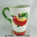 Decorative hand painting ceramic tea mug with apple pattern